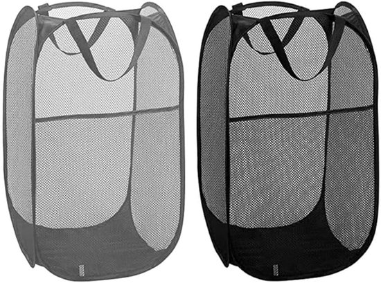2-teiliges, Faltbares Wäschekorb-set Aus Netzgewebe – Schwarz/grau