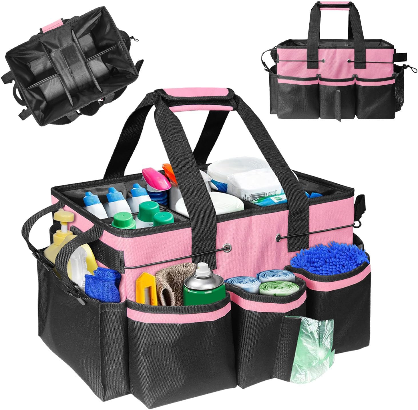 Tragbare Reinigungstasche, Aufbewahrungsbox Für Reinigungsmittel Mit Griff, Schultergurt Und Trennwand (rosa).