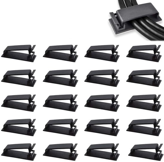 20 Kabelclips – Selbstklebend – Zum Ordnen Und Aufbewahren Von Kabeln – 4,9 X 1,8 X 1,1 Cm – Für Stromkabel, Netzwerkkabel Und Datenkabel – Schwarz
