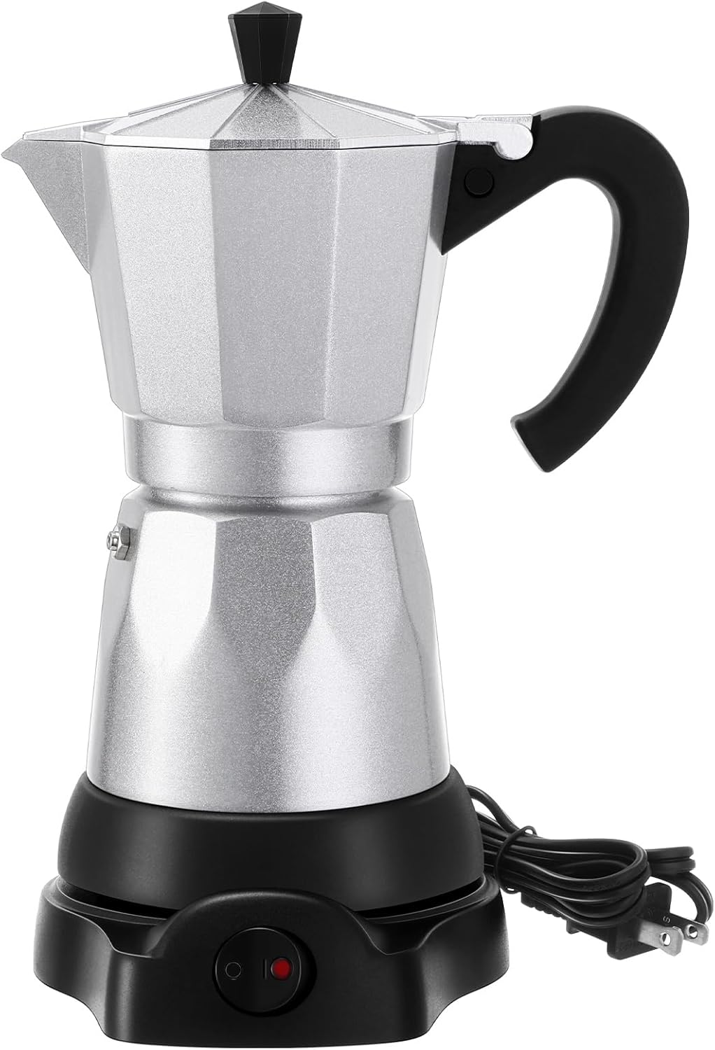 Elektrische Italienische Mokka-maschine Für 6 Tassen (300 Ml) – Tragbare Espressomaschine Aus Aluminium Mit Abnehmbarem Sockel – Aluminiumfarbe