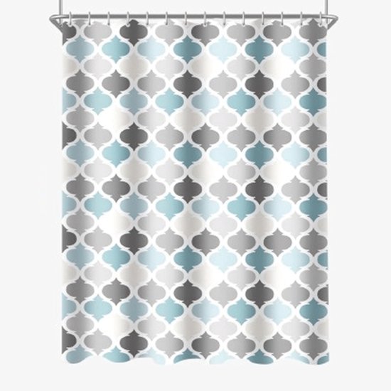 Duschvorhang – Schimmelresistenter Duschvorhang – Antibakteriell – Badezimmervorhang – Geometrisch Bedrucktes Muster – Waschbar – Mit 12 Ringen – Für