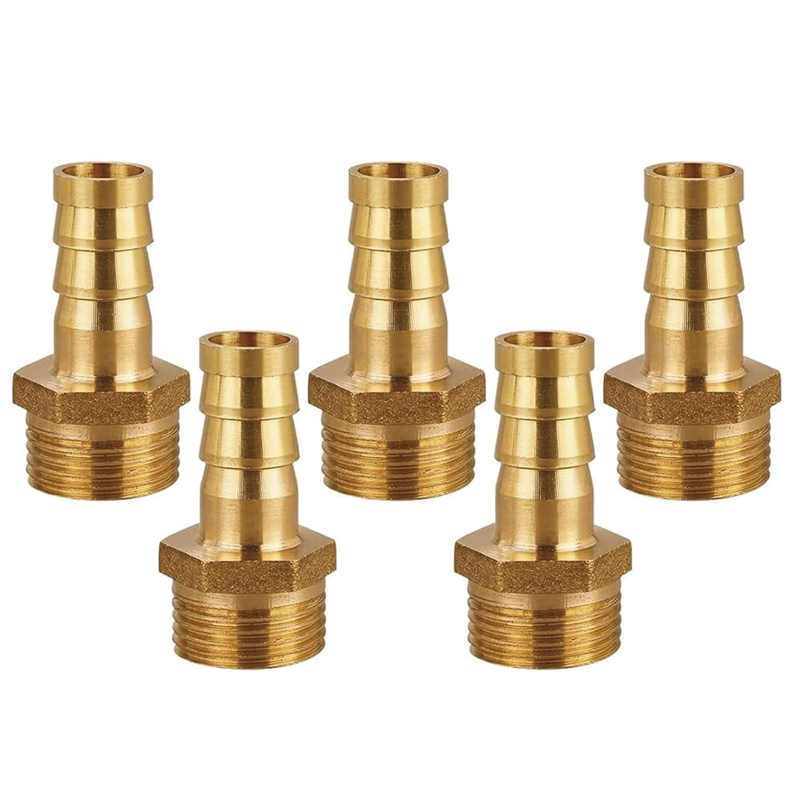 Fünf Messing-schlauchverschraubungen, 10 Mm X 1/2 Zoll Außengewinde, Geeignet Für Luft, Gas, Wasser Und Kraftstoff.