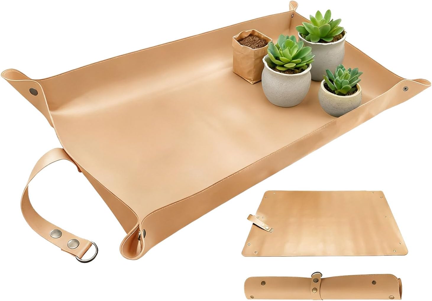 30 X 60 Cm Große, Wasserdichte Umtopfmatte Aus Khakifarbenem Leder, Verdickte, Faltbare Untersetzerplatte Für Sukkulenten Im Innenbereich