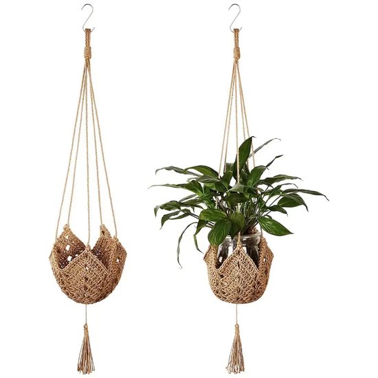 2-teiliges Set Handgewebter Hängeampeln Aus Baumwolle Im Boho-stil, Braun