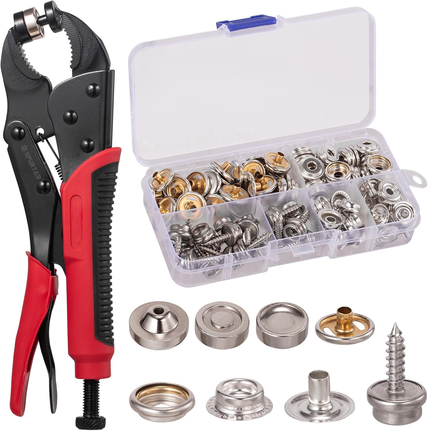 Hochleistungs-druckknopfzangen-set Mit Verstellbarer Zange, 3 Formen Und 40 Sätzen 15-mm-knöpfen