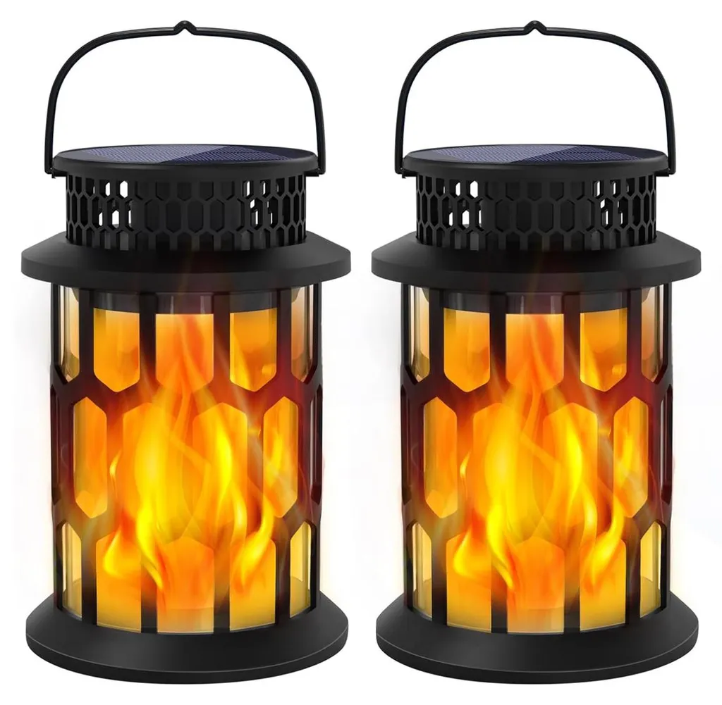 Solarleuchte Für Den Außenbereich Mit Blinkendem Flammeneffekt, Wasserdichte Solarlaterne, Geeignet Für Gärten, Terrassen Und Innenhöfe, 2er-pack.