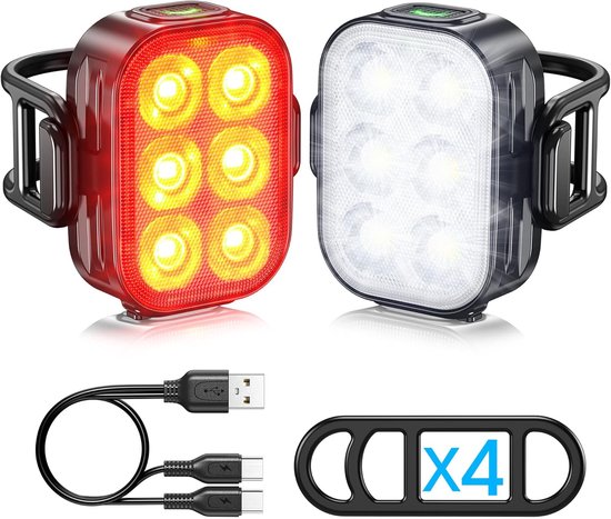 Usb-c Wiederaufladbares, Wasserdichtes Led-fahrradlicht-set (weiß & Rot) Für Vorder- Und Rücklicht