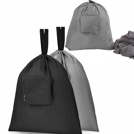 Schwarz-graues 51x57 Cm Reise-wäschebeutel-set Mit Kordelzug