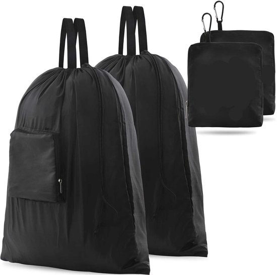 2-teiliger, Faltbarer Reisewäschebeutel (51 X 57 Cm) Mit Kordelzug, Für Koffer, Zuhause, Camping Und Reisen – Schwarz