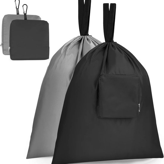 2-teiliges Set Faltbarer Reise-wäschebeutel Mit Kordelzug In Grau Und Schwarz, 51 X 57 Cm