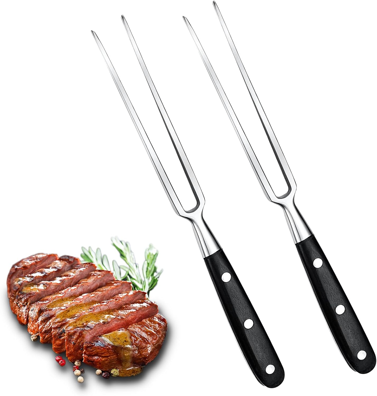 Fleischgabeln, 2er-pack, Grillgabeln Aus Edelstahl, Holzgriffe, 30 Cm Lange Schneidegabeln, Robust, Schwarz