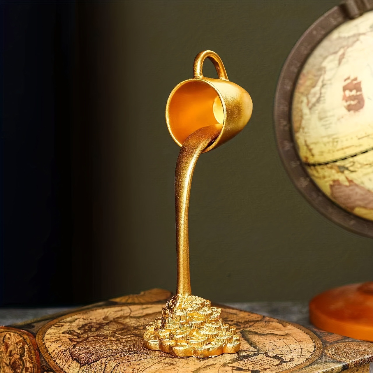 Schwebender Becher Schwebender Becher Einzigartige Becherdekoration Ornament Für Einen Schwebenden Becher Mit Goldmünze Spritzer Aus Kunstharz, Witzige Tischskulptur