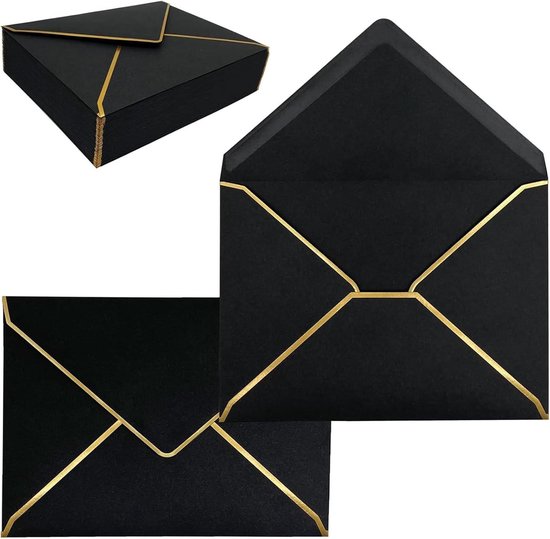 A7-umschlag (127 X 178 Cm), Selbstklebende Karten Mit Goldrand, Geeignet Für Abschlussfeiern, Hochzeitseinladungen Usw. – 30 Schwarze Karten