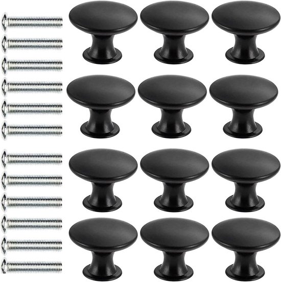 12 Schwarze Türgriffe – Möbelgriffe Mit Schrauben – 30 Mm Große, Pilzförmige Schubladengriffe – Für Türen, Schränke, Schubladen Und Schminktische
