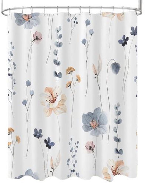 200 X 180 Cm Duschvorhang Aus Polyester Mit Aquarellblumenmuster, Schimmelresistent