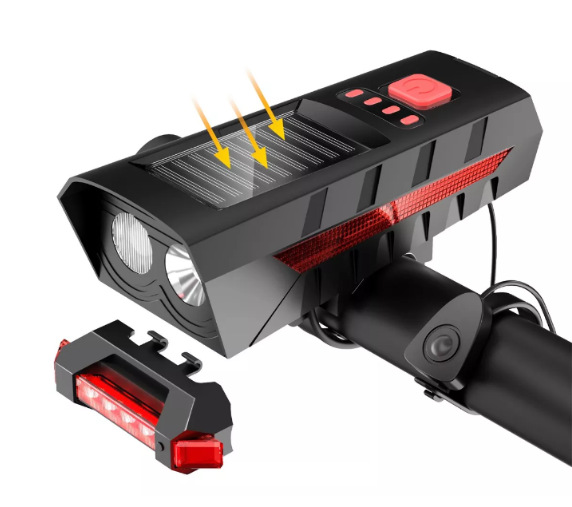Solarbetriebene Fahrradhupe, Fahrradlicht, Scheinwerfer, Multifunktionales Outdoor-fahrradlicht, Nachtlicht Mit Dualer Usb-ladefunktion