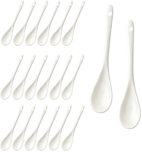 Porzellan-eierlöffel-set (20-teilig) - Weiße Teelöffel
