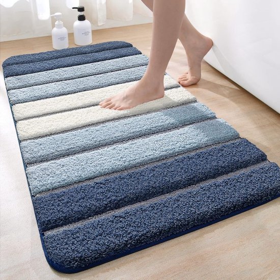 50 X 80 Cm Große Badematte, Rutschfeste, Weiche Und Saugfähige Mikrofaser-fußmatte, Maschinenwaschbare, Superweiche Und Dicke Fußmatte, Gestreifte Eingangsmatte, Blau