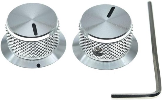 2 Stück Aluminium-potentiometerknöpfe 1/4" Universal-top-hat-knöpfe Glockenreglerknopf Mit Stellschraube Für Gitarre/bass/verstärker/vorverstärker Silber Mit Anzeige