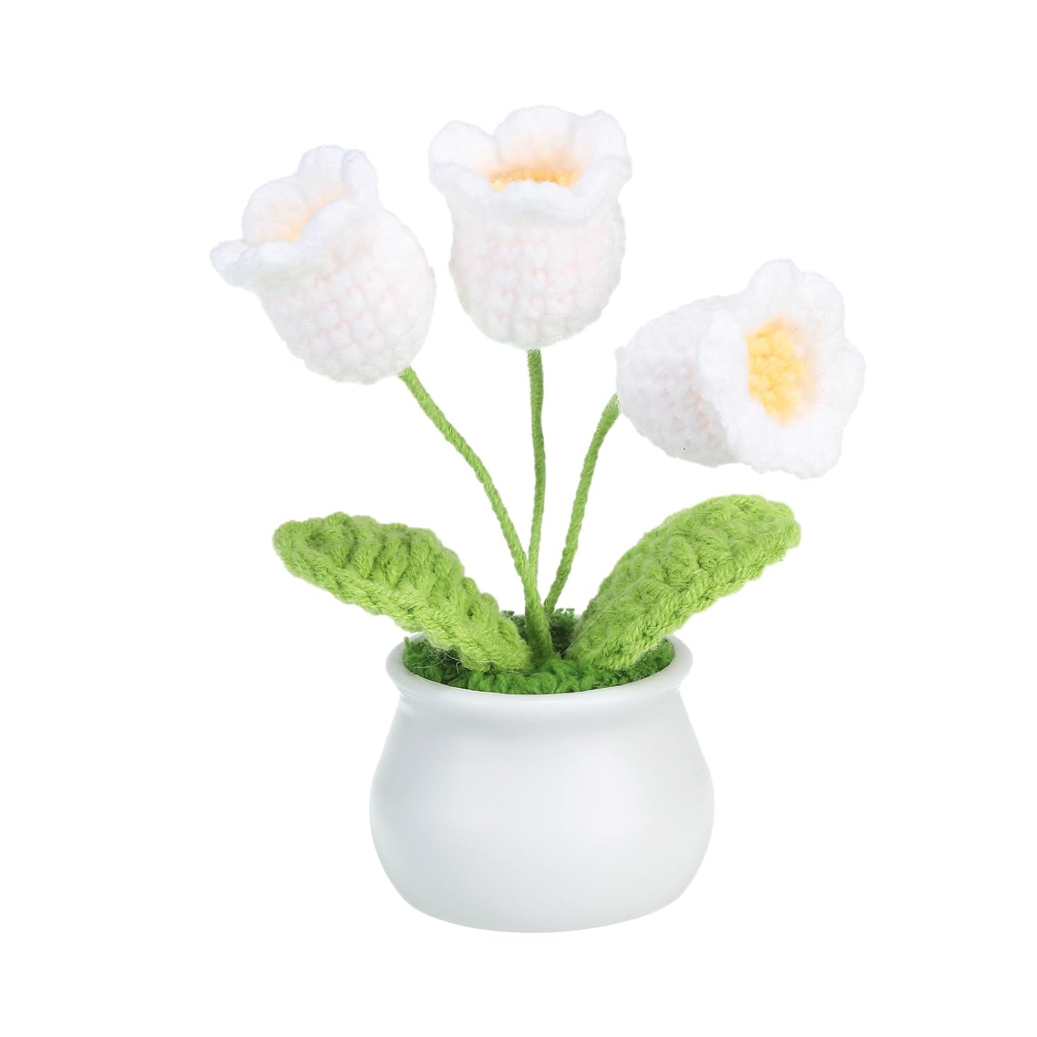 3 Gehäkelte Maiglöckchenblüten Für Einen Blumentopf, Mit Stielen, Perfekt Als Weihnachtsgeschenk, Für Hochzeiten, Bürofeiern Oder Als Weiße Dekoration.