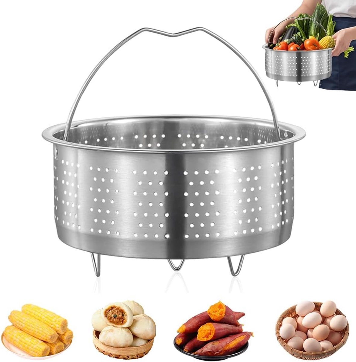 Abtropfkorb Für Dampfgarer – Dampfkorb Mit Griff – Edelstahl – Silber