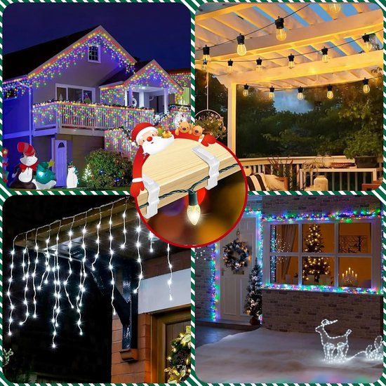 20er-packung Windfeste Weihnachtslichterclips Und -haken Für Den Außenbereich Zur Befestigung An Dachrinnen, Decken Und Zäunen (49 X 42 Mm, Weiß)