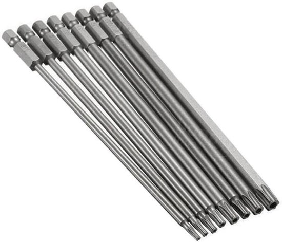 8-teiliges Torx-schraubendreher-bit-set, 150 Mm, 1/4 Zoll Sechskantschaft, S2-stahl, Magnetisch, Sicherheits-t8, T10, T15, T20, T25, T27, T30, T40
