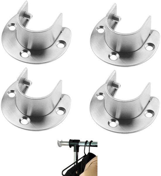 4-teiliges Set – Verstellbare Edelstahl-rohrhalterung – U-förmige Halterung – Kleiderstangenhalterung – Geeignet Für Durchmesser Von 22–26 Mm – Inkl. Schrauben – Silber