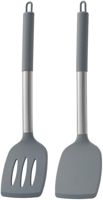Zweiteiliges Küchenutensilien-set Mit Edelstahlgriff Und Silikonbezug, Inklusive Küchenspatel (grau).