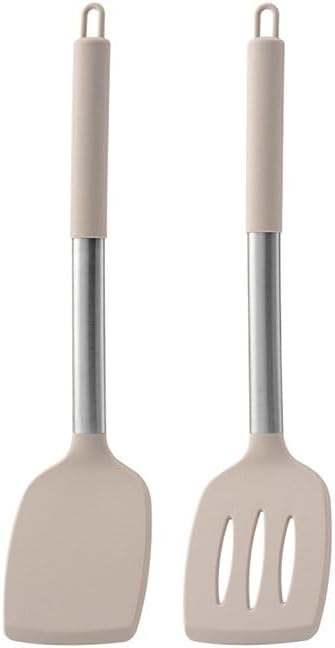Zweiteiliges Küchenutensilien-set Mit Edelstahlgriff Und Silikonbeschichtung, Inklusive Küchenspatel (beige).