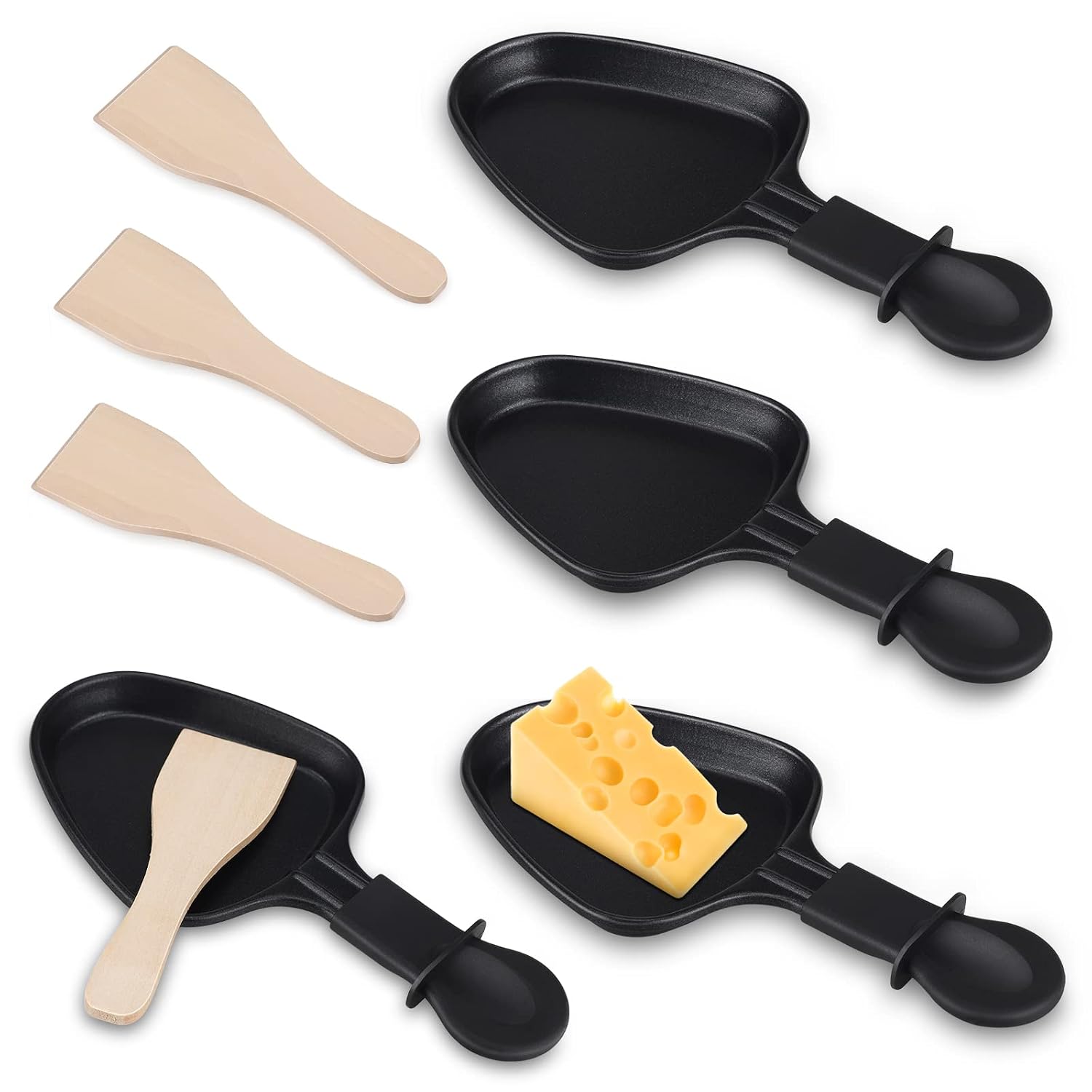 4-teiliges Mini-bratpfannen-set Mit Antihaftbeschichtung, 4 Holzlöffeln Und Einem Tragbaren Backblech Zum Schmelzen Von Käse Und Omeletts (dreiecke).