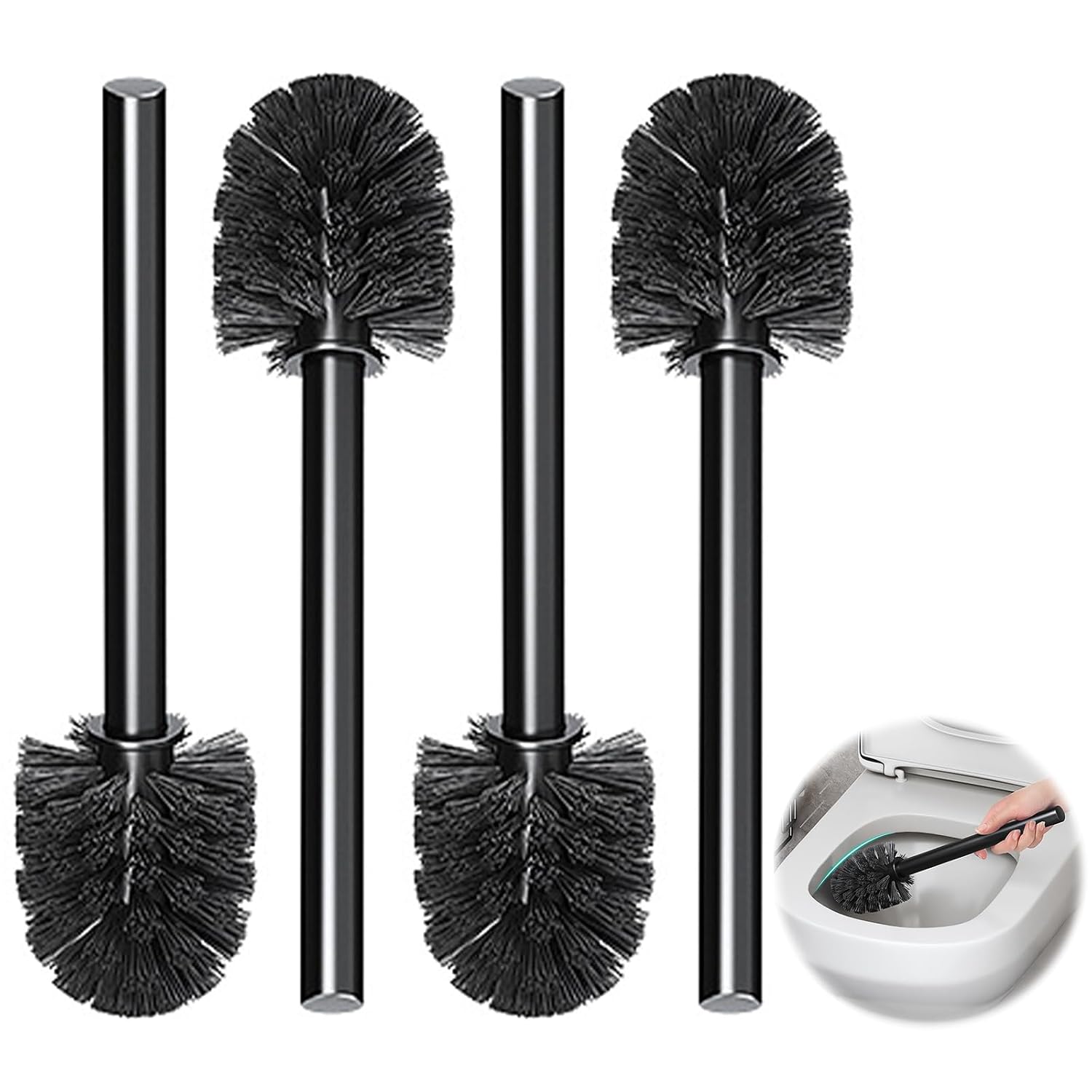 Vierteiliges Set Mit 7 Cm Durchmesser Ersatz-toilettenbürsten Für Badezimmer-, Wc- Und Ergonomische Toilettenbürsten (schwarz)