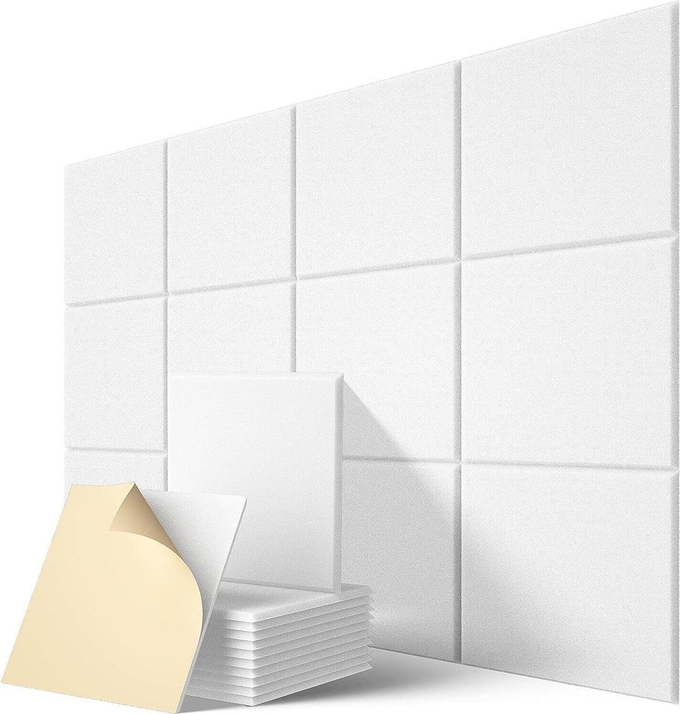 12er-packung Selbstklebender, Hochdichter Akustikwandpaneele, Geeignet Für Die Wandgestaltung In Wohnräumen Und Studios – 30 X 30 Cm, Weiß
