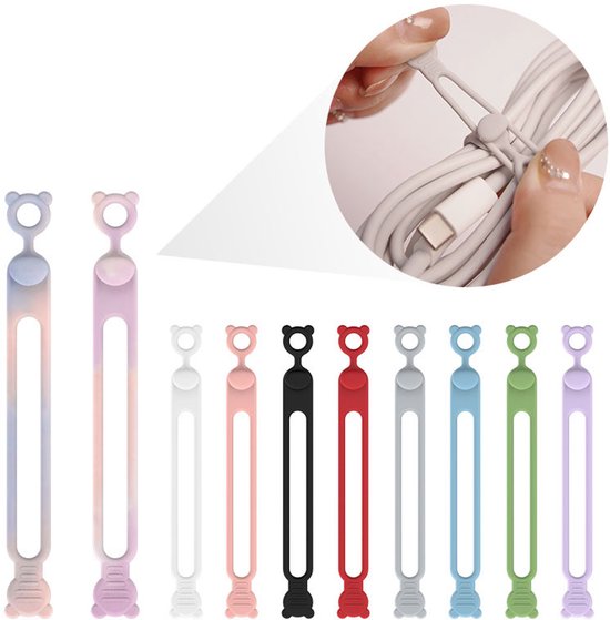 10er-packung Silikon-kabelbinder - Wiederverwendbar - Geeignet Für Kopfhörer, Handy-ladegeräte, Audiokabel, Computer Usw.