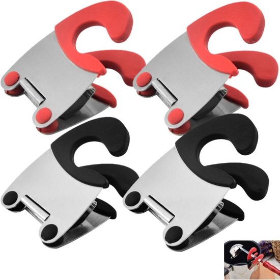 2-teiliges Set Aus Topfclips Und Löffelhaltern Aus Rotem Und Schwarzem Edelstahl, Hitzebeständiger Küchenhelfer Für Töpfe, Schüsseln Und Kochgeschirr, 8,1 X 4,8 Cm