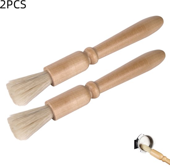 2er-pack Kaffeemühlen-reinigungsbürsten, Holzgriff, Naturborsten Für Espresso-baristas Und Zuhause, 19 X 1 Cm