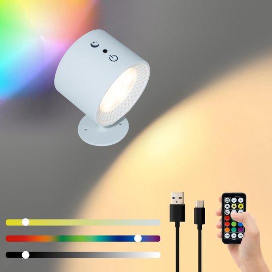 Magnetische Led-wandleuchte Mit Nachtlichtfunktion, 3 Farben (7 Rgb-farben, Weiß), Zwei Lichtquellen, Kabelloser Streifen, Fernbedienung, Wiederaufladbar (2000 Mah), 1 Stück