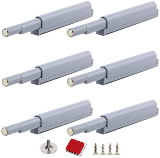 Set Mit 6 Weißen, Magnetischen Schiebetürriegeln Mit Touch-funktion Für Küchen Und Schubladen.