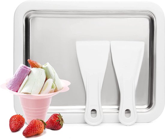 Eisrollen-set – Edelstahlform Mit Rutschfestem Rand + 2 Spatel – Perfekt Für Eiscreme, Frozen Yogurt Und Desserts