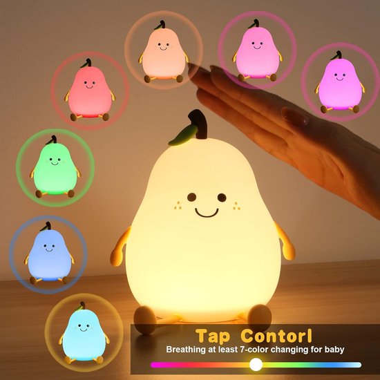 Nachtlicht Für Kinder, Birnenförmiges Silikon-nachtlicht Mit 7 Farben, Touch-steuerung, Usb-ladefunktion Und Timer-funktion, Fürs Kinderzimmer