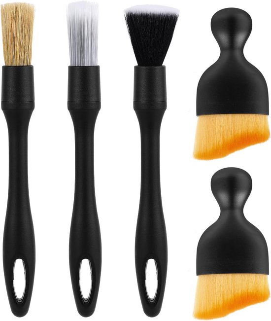Autoreinigungsbürsten-set – Detailreinigungsbürsten – Autoreinigung – 5-teiliges Set – Verschiedene Größen – Schwarz