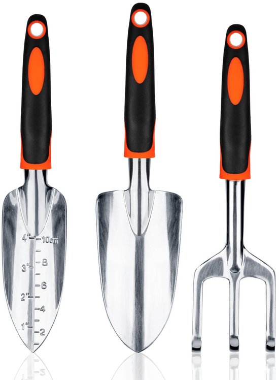 Bamworld 3-teiliges, Robustes Gartengeräte-set Aus Aluminiumlegierung Mit Ergonomischem Griff, Inklusive Pflanzkelle, Orange