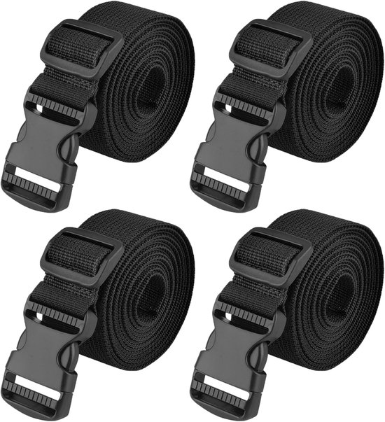 Gepäckgurte, 4-teilig – Verstellbare Koffergurte Mit Schnallen – Schwarz, 38 Mm, 2,5 Meter – Ideal Für Reisen, Camping Und Outdoor-aktivitäten