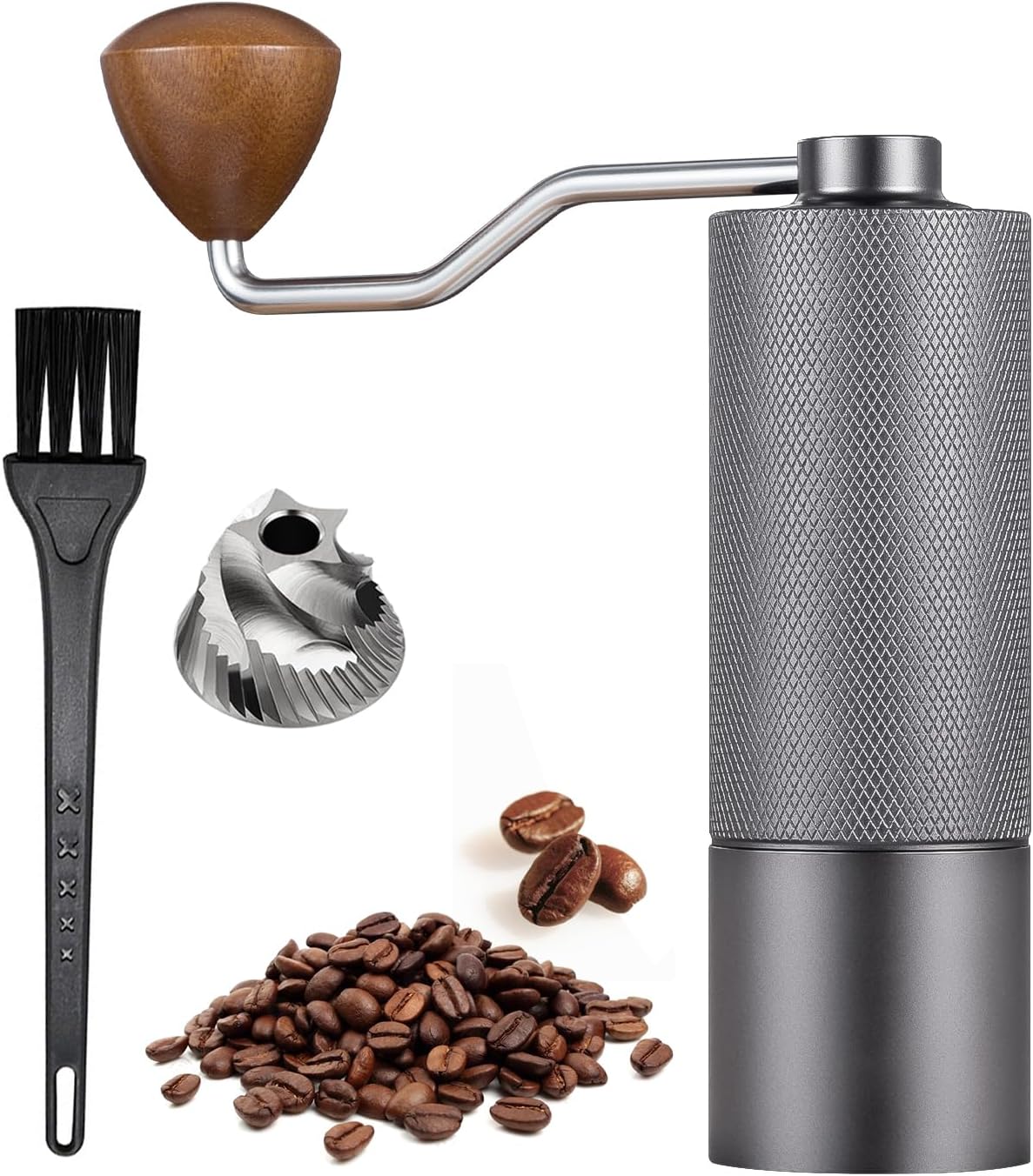 Universelle Manuelle Kaffeemühle – Fassungsvermögen 25 G – Edelstahl – Holzgriff – Einstellbare Inneneinstellungen – Doppelte Kugellager