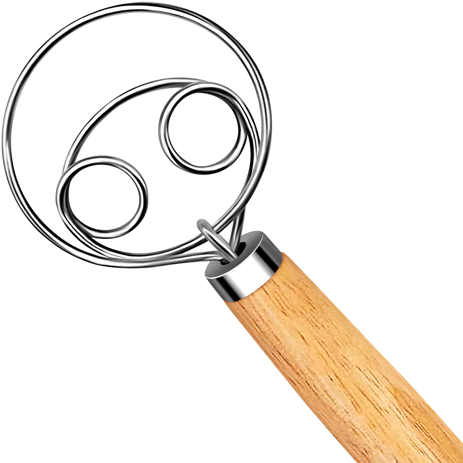Handmixer Aus Edelstahl, Knethaken, Sauerteigmixer, Manueller Holzgriff, Küchenrührgerät, Brotbackgerät (doppelloch)