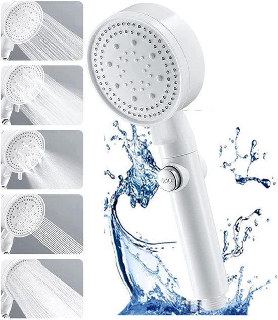 Wassersparender, Weißer Handbrausekopf Mit 5 Modi – Mit Stopptaste