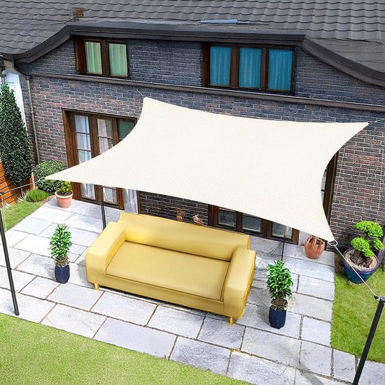 Schattiernetz – Rechteckig, 2 X 2 M, Cremefarben, Einfaches, Wasserdichtes Gewebe Mit 95 % Uv-schutz Für Außenbereich, Garten Und Terrasse