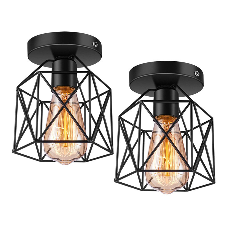 2-teilige, Halb Eingelassene Deckenleuchte – Retro-industriedesign In Schwarz – Schwarz Lackiertes Metall – Für Flur, Treppenhaus, Schlafzimmer Und Küche