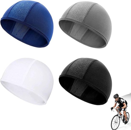 4er-pack Schnelltrocknende, Atmungsaktive Unisex-fahrradhelm-innenkappen – Schwarz/weiß/grau/marineblau