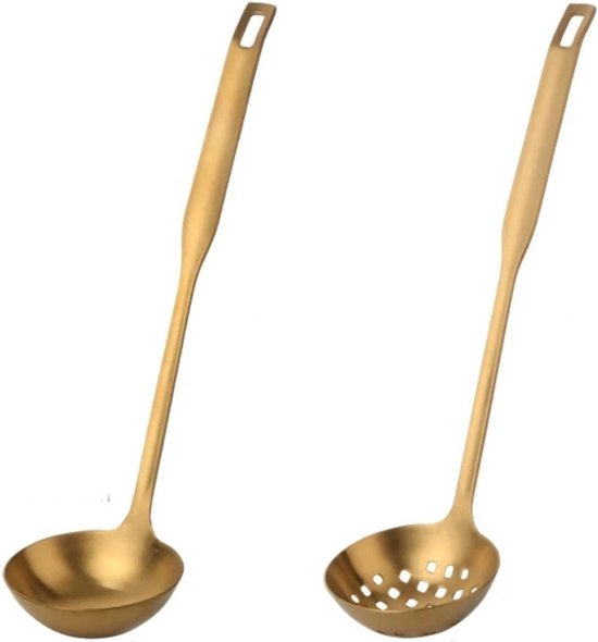 Zweiteiliges Set Aus Suppenlöffel Und Pfannenwender – Hergestellt In Italien – Mattgold – Spülmaschinenfest